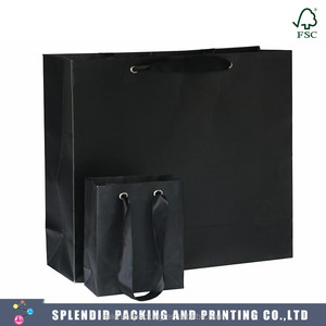 Saco de embalagem para maquiagem, sacola de embalagem personalizada de pequena fita de algodão para compras, sacola de papel fosca preta para artesanato