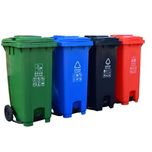 Cubo de basura ecológico para exteriores de 120L, cubo de basura de reciclaje con ruedas de plástico grande con tapa y cubo de basura con pedal a la venta