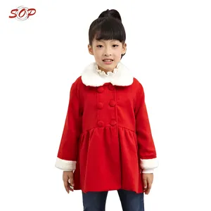 女孩圣诞礼服服装时尚孩子羊毛长红色冬季大衣