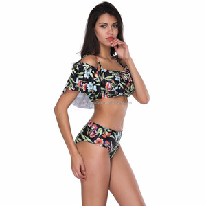 Elegante ruffled off hombro <span class=keywords><strong>selva</strong></span> <span class=keywords><strong>tropical</strong></span> patrones bajo cintura vendaje trajes de baño sexy bikini brasileño - Product Image 3