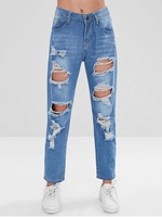 Jean déchiré en denim bleu style boyfriend pour femmes