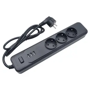 Perdagangan Jaminan 3 USB Power Strip Tipe EU Eropa Extension Socket Surge Protector