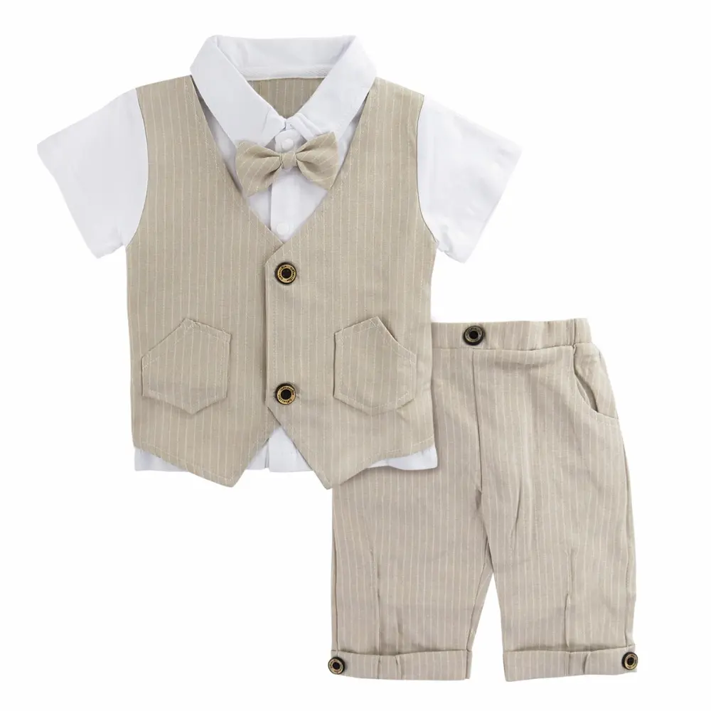 2021 Baby Boy Suit Newborn Wedding Tuxedo Formal Outfit Set Infant Summer Gentleman Birthday Gift 2pc Clothing