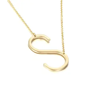 Stainless Steel 18K Gold Plated Big Initial Necklace Oversize Letter S Alphabet Pendant Design Sideway Charm Choker Necklace