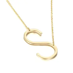 Rvs 18K Vergulde Grote Initial Ketting Oversize Letter S Alfabet Hanger Ontwerp Sideway Charm Choker Ketting