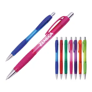Ucuz ofis plastik okul tükenmez kalem geri çekilebilir kauçuk kavrama tükenmez kalem promosyon için özel logo ile