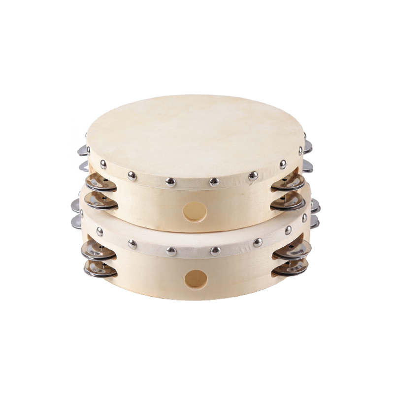 Wholesale cheap Wooden drum percussion instruments free sample double row tambourine