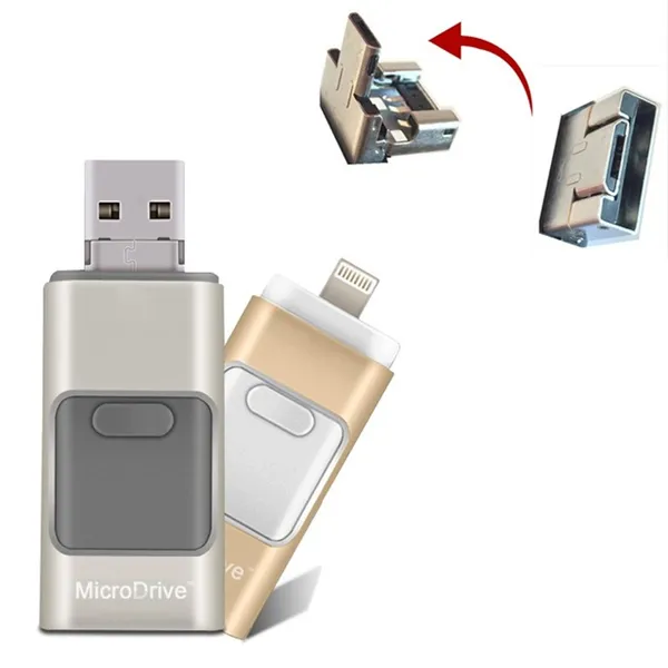 3 in 1 Metal OTG USB Flash Drive Memory Stick For Android and IOS Phone for iPad for iPod for Samsung and HTC Android Phone