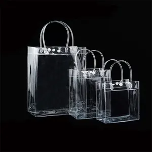 Bolsas de plástico transparente personalizadas, asas de pvc con logotipo, con cierre para regalos