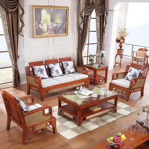 Latest Designs Cane Wooden Furniture Sofa Set For Living Room