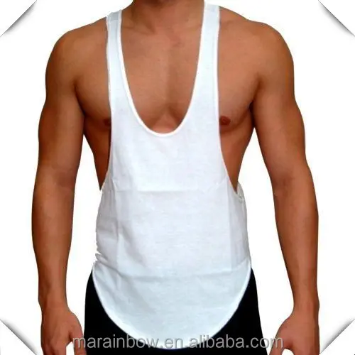 customized 100% cotton white plain mens gym stringer tank top wholesale loose fitting fitness singlets
