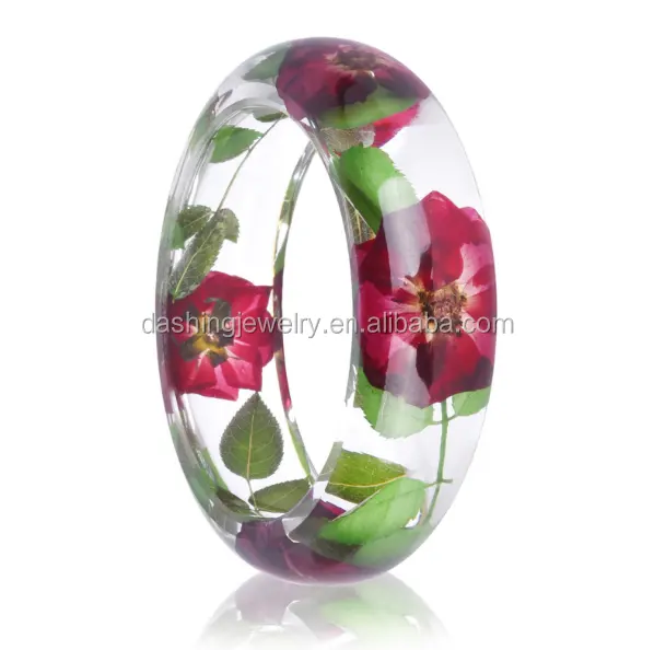 Pulseira de resina transparente, bracelete de rosa seca, flor, punho para mulheres, melhor presente, joia
