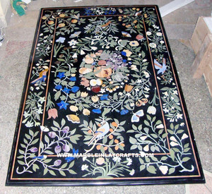 PK Model 9034 Antique Polished Indian Marble Semi Precious <b>Stone</b> Inlay Marquetry Pietra Dura Dining <b>Table</b> <b>Top</b> Dining Room - Product Image 1