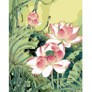 Pintura a óleo digital artesanal, lotus na pintura do lago por números foto pintura a óleo moldura