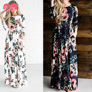 9 Beso <span class=keywords><strong>Mujeres</strong></span> Ocasionales 3/4 Imperio de La Manga Impresa Floral y Encaje Vestido - Product Image 4