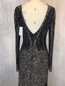 Abito da Sera Sexy <span class=keywords><strong>Nero</strong></span> Scintillante con Perline, Stile Sirena, Maniche Lunghe, Lussuoso con Strass Trasparenti, <span class=keywords><strong>Vestito</strong></span> da Cerimonia ML266 - Product Image 4