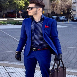 Completo da Uomo Blu Royal su Misura, Abito Slim <span class=keywords><strong>Fit</strong></span> per Affari, Smoking su Misura, Completo da Cerimonia per Testimoni, 2 Pezzi (Giacca+Pantaloni) - Product Image 5