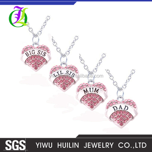 al por mayor crystal heart Lil sis Grande MAMÁ PAPÁ Familia de aleación de zinc collar de regalo del día de Padre conjuntos - Product Image 2