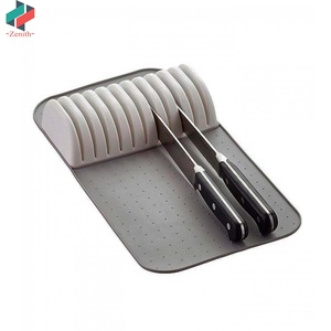 ZNF00080 Plastic Grey Kitchen Drawer Knives Organizer Mat Holds up to 11 knifes In-Drawer Knife Holder with Soft Grip Slot