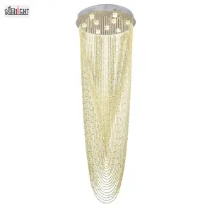 Stainless steel k9 crystal pendant lamp and bead curtain LED Crystal chandelier for stair Villa living room