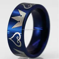 शीर्ष गुणवत्ता किंगडम दिल और मुकुट डिजाइन नीले पाइप टंगस्टन अंगूठी आराम फिट डिजाइन उसके या उसकी शादी की अंगूठी वादा अंगूठी