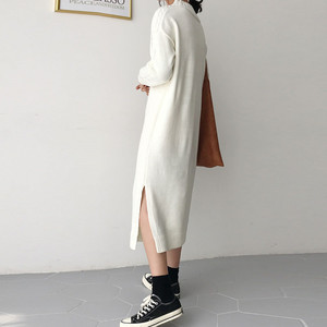 Pullover invernale a maniche lunghe a maniche lunghe con <span class=keywords><strong>spacco</strong></span> laterale al ginocchio abito da donna - Product Image 5