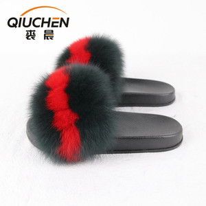 Piel de lujo de las mujeres diapositivas con Real Silver Fox Fur zapatillas para viajar verano piel señora sandalias de moda - Product Image 2