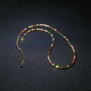 NZ1010 Fashion Sparkly Bling Jewelry Dainty Classic Gold Minimalist <strong>Rainbow</strong> CZ Diamond Tennis Chain Choker <strong>Necklace</strong> - Product Image 2