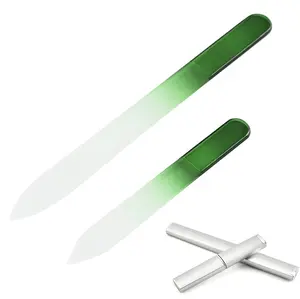 Eco-friendly Glass Material Green Fingernail Toenail Shiner Files Beauty Salon Home Glass Nail Polish Files in Sliver Tube