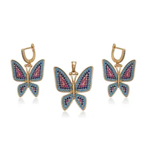 64258 wholesale turkish jewelry accessories multicolor butterfly gold plated jewelry set