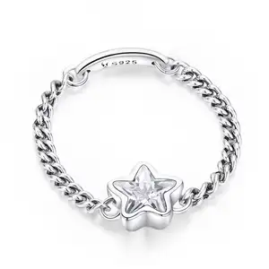 BAGREER SCR435 925 Sterling Silver Pentagram Chain ring For Women Customized Star CZ Big Stone Jewelry