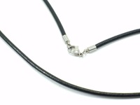 Olivia En Argent Sur mesure En Acier Inoxydable 3mm Noir Cordon En Cuir Chaîne Collier En Cuir Véritable
