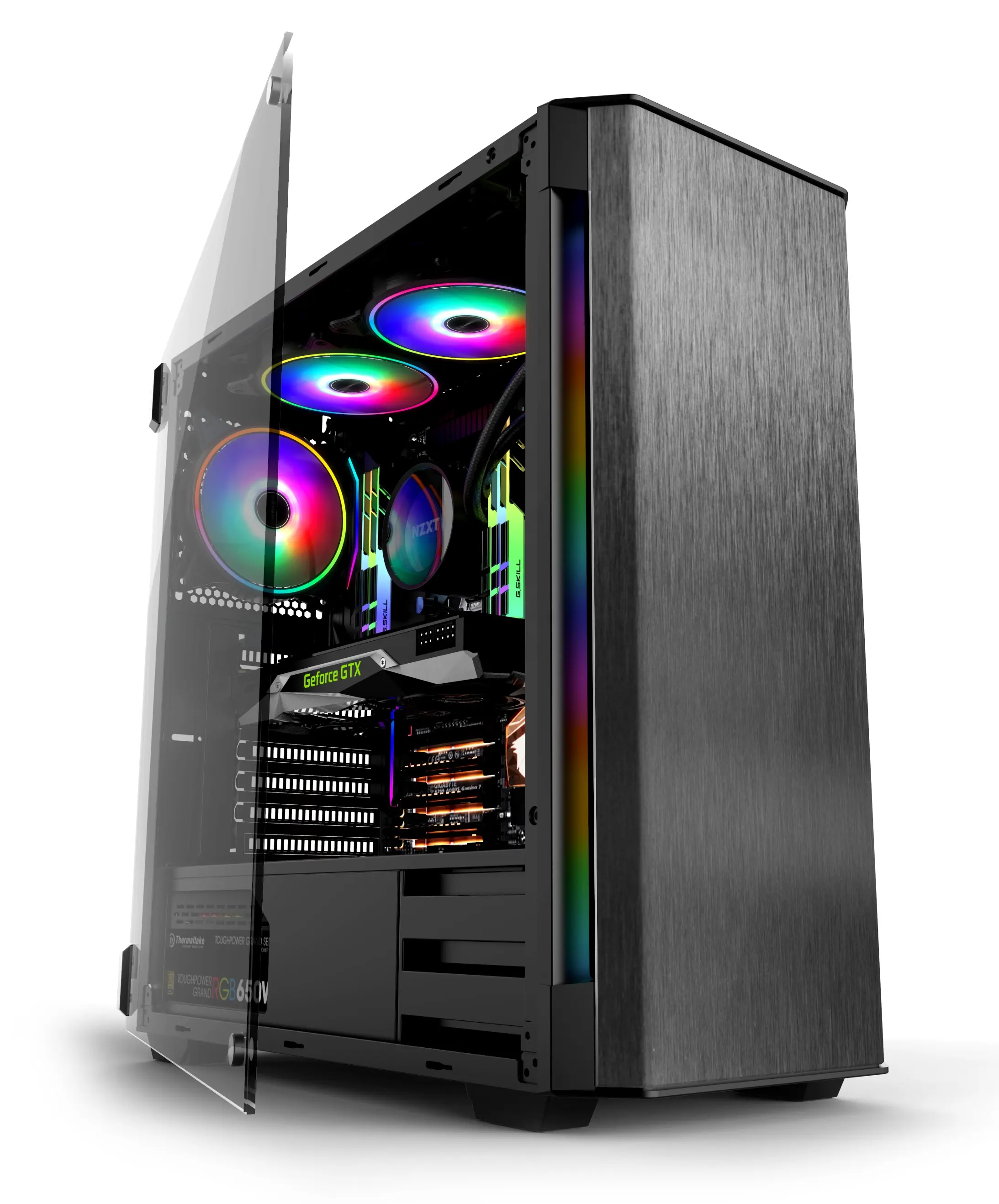 Flowing RGB BletゲーミングpcキャビネットAluminum PanelガラスサイドボードDesktop ATX PC Gaming Case