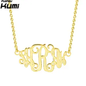 Nieuwe Mode Aangepaste Zilver Goud Monogram Naam Plaat Brief Ketting Gepersonaliseerde