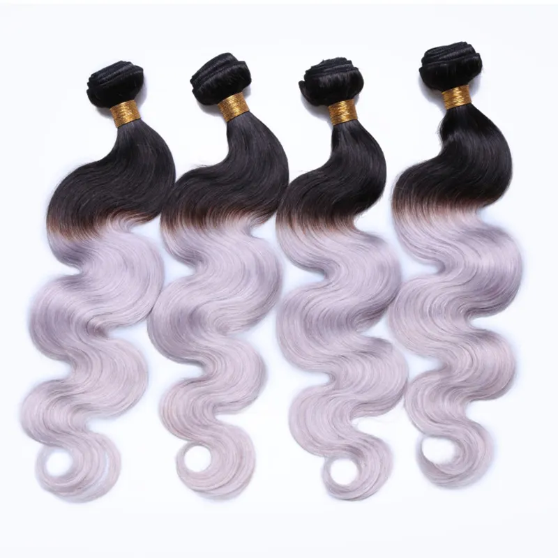 Wholesale 8a grade malaysian raw unprocessed silver grey ombre human hair extensions