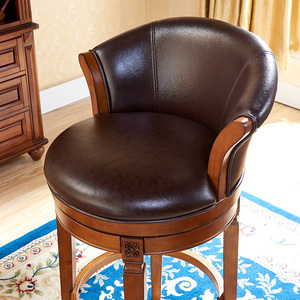 Antique Oak Wood Overstuffed High Back Swivel Tall bar <strong>Counter</strong> Stool Bar <strong>Chair</strong> - Product Image 4