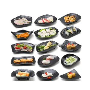 Plastic black rectangle melamine sushi plates