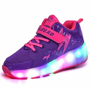 2020 thời trang ren up bền trẻ em ánh sáng lên con lăn Skate Giày LED