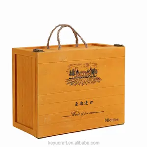 6 个葡萄酒瓶的木箱实心木盒木制包装盒与彩色上光与丝印标志