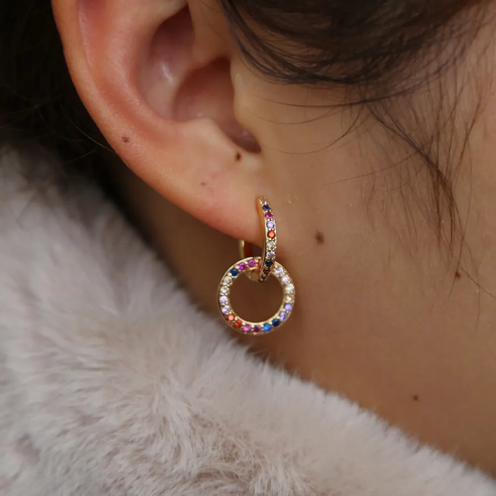 Geometris Bulat Lingkaran Membuka Rainbow Cz Fashion Desain Anting-Anting Baru Model Anting-Anting