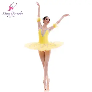 Corpiño de LICRA amarillo para baile de Ballet profesional, vestido de tutú para niños y adultos, disfraz de bailarina para actuaciones, BLL007