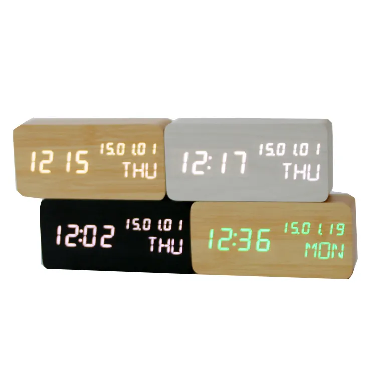 Zogifts Modern Electronic Portable Digital Square Wood Led Nightlight Sound Control Smart Cute Alarm Clock
