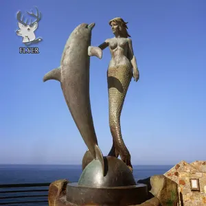 家居花园产品大型青铜海豚和美人鱼雕像出售