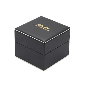 Bán sỉ hộp đồng hồ casio-Custom Black PU Leather Men Watch case boxes with Beige Velvet Interior