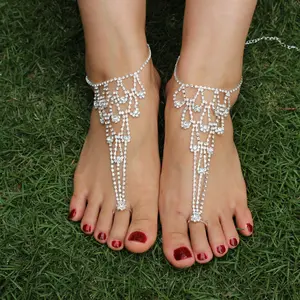 Seksi ayak halhal ayak baş parmağı yüzüğü halhal Rhinestone kristal plaj düğün gelin ayak halhal zincir Barefoot ayak takısı