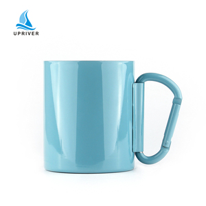 Double Wall Stainless Steel Travel Mug With Carabiner Handle Portable Metal Camping Coffee Cup