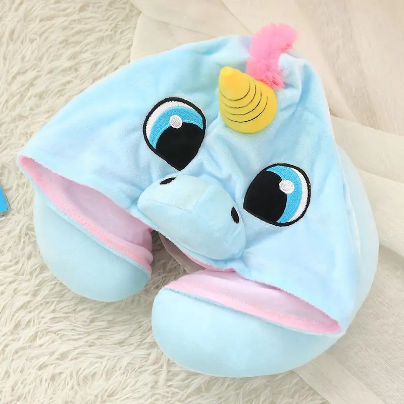 Cuscino per il collo con cappuccio da viaggio con unicorno in peluche carino per bambini in stile moda di nuova fabbrica di buona qualità