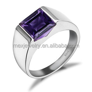 925 <strong>Silver</strong> Square Created Green <strong>Emerald</strong> Diamond <strong>Ring</strong> for Boys - Product Image 4