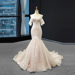 Abito da sposa a sirena in <span class=keywords><strong>tulle</strong></span> Jancember RSM66843 <span class=keywords><strong>con</strong></span> maniche staccabili e pizzo - Product Image 1