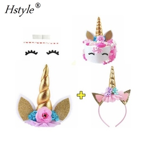 Décoration de gâteau <span class=keywords><strong>en</strong></span> forme de corne d'unicorn irisée avec oreilles et fleurs, décoration de gâteau <span class=keywords><strong>arc</strong></span>-<span class=keywords><strong>en</strong></span>-<span class=keywords><strong>ciel</strong></span>, fournitures pour fête d'<span class=keywords><strong>anniversaire</strong></span> de fille, PQ289 - Product Image 6